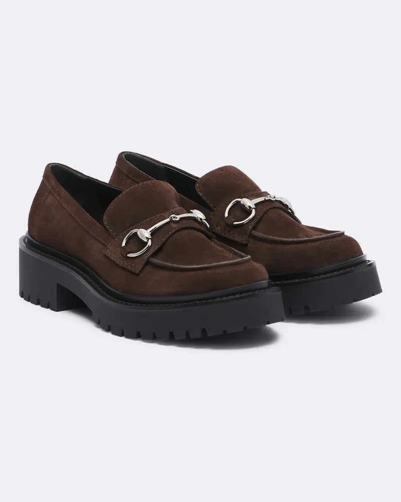 Gucci Plateau-Loafers Rhody Horsebit aus Veloursleder Braun