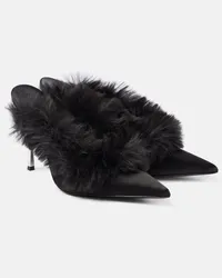 Magda Butrym Mules aus Satin mit Faux Shearling Schwarz