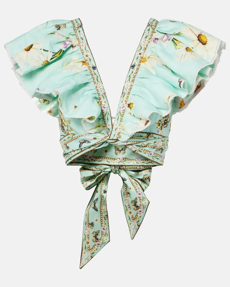 Camilla Cropped-Top Freefall aus Leinen Blau