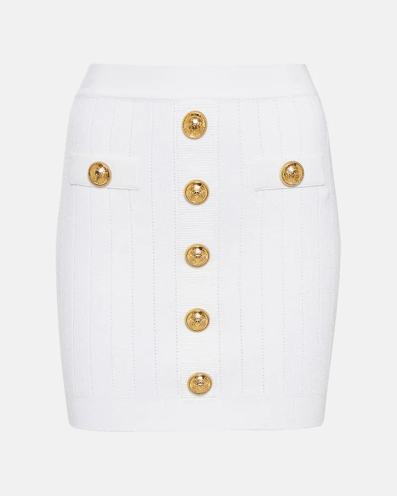 Balmain High-Rise-Minirock aus Strick Weiß