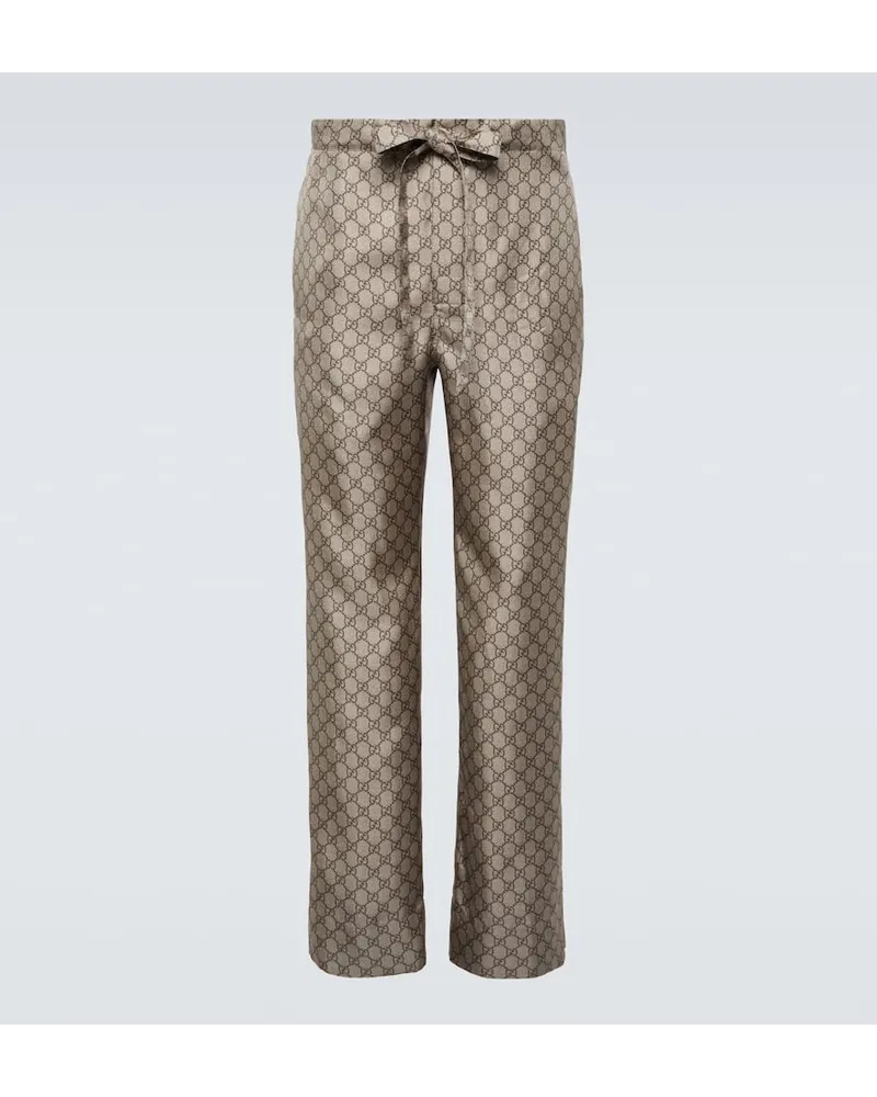 Gucci Gerade Hose GG aus Seide Beige