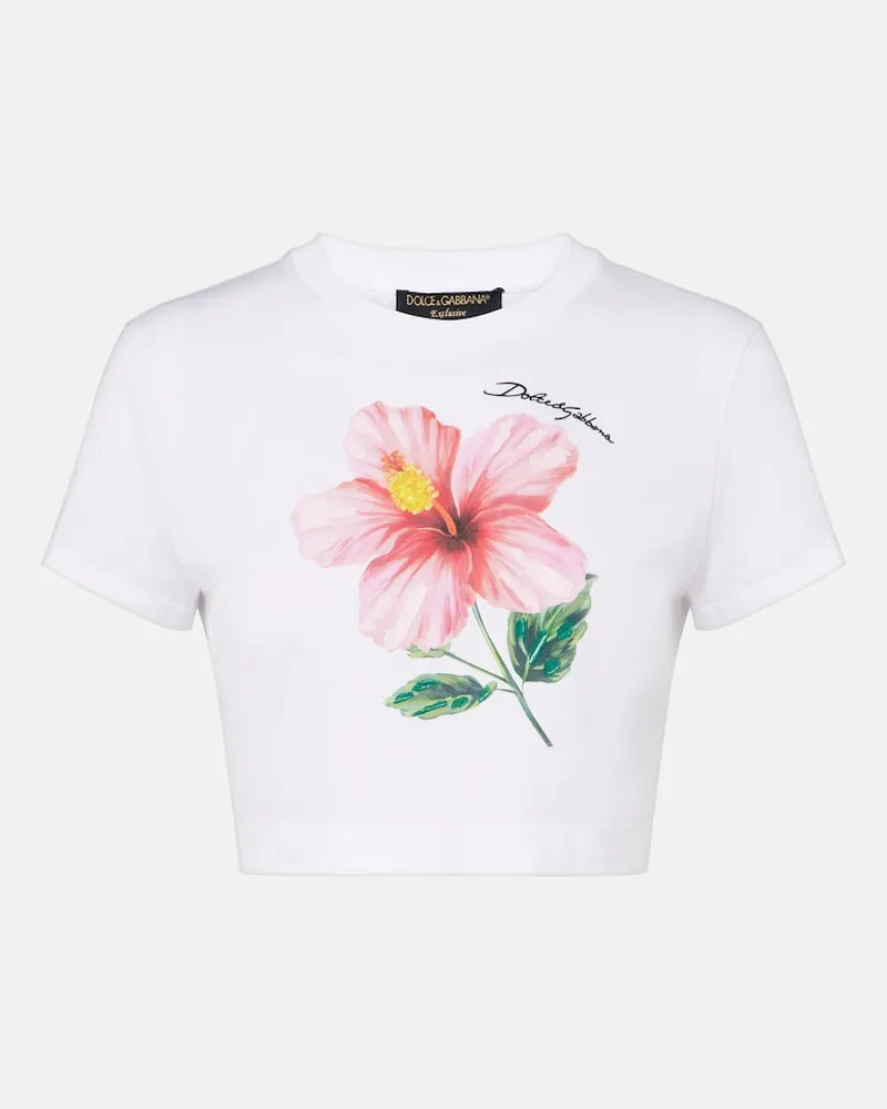 Dolce & Gabbana Bedrucktes Cropped-Top aus Baumwolle Weiß