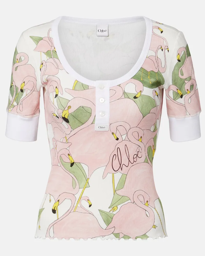Chloé Chloé Bedrucktes Henley-Top aus einem Baumwollgemisch Weiß