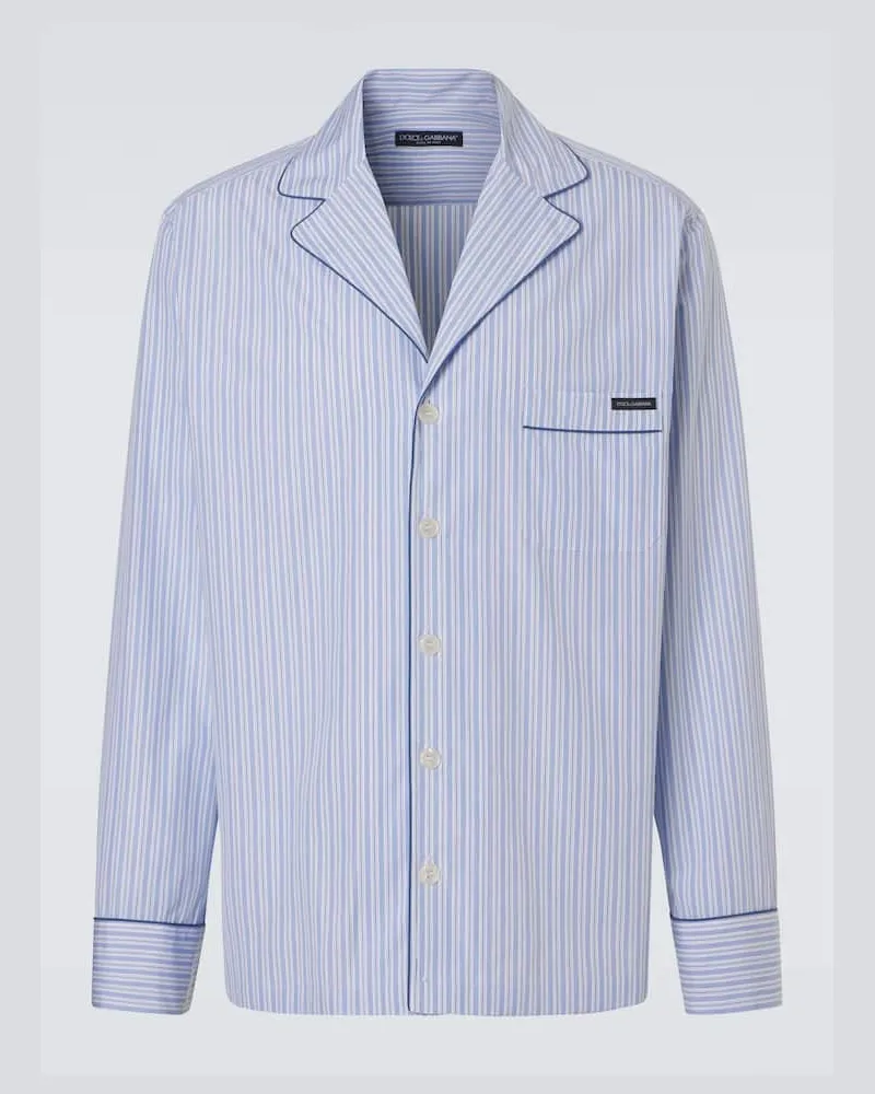 Dolce & Gabbana Pyjama-Hemd aus Baumwoll-Popeline Blau