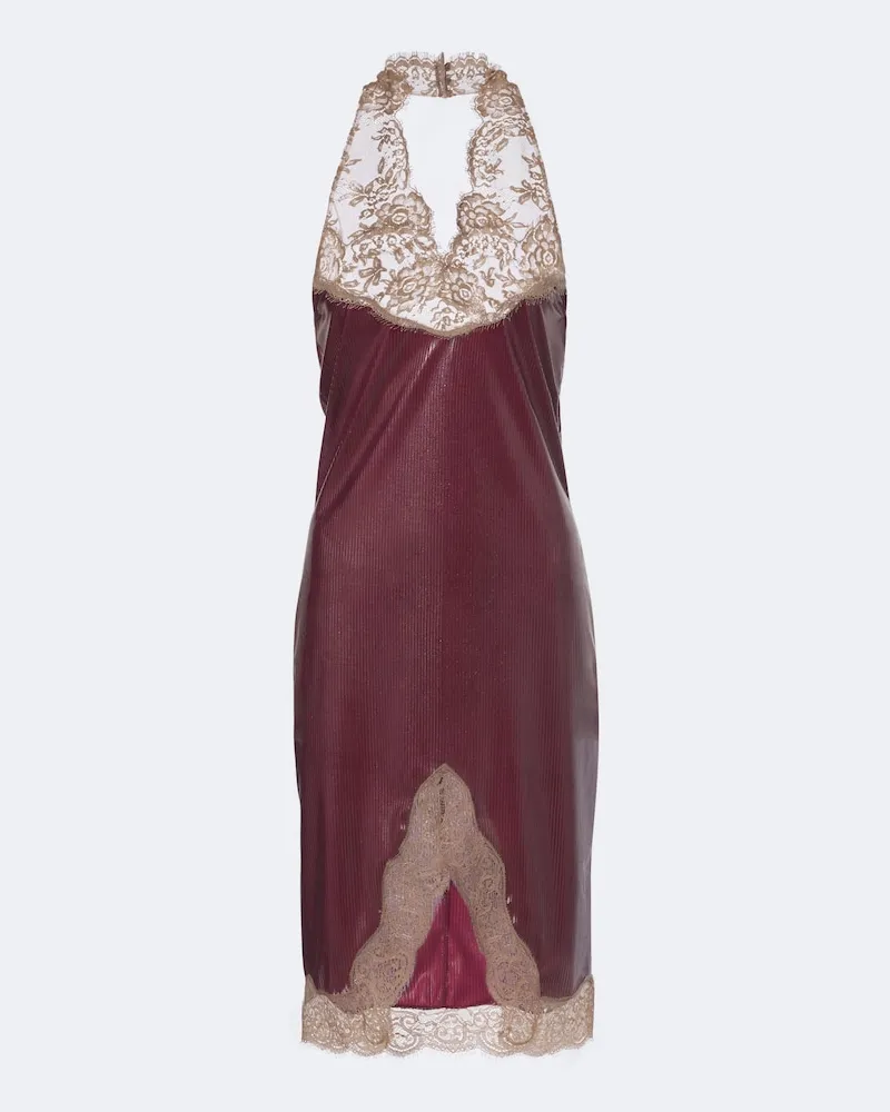 Saint Laurent Minikleid aus Seide mit Spitze Burgunderrot