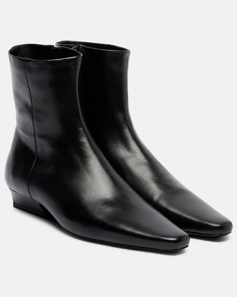 STAUD Ankle Boots Wally Flat aus Leder Schwarz