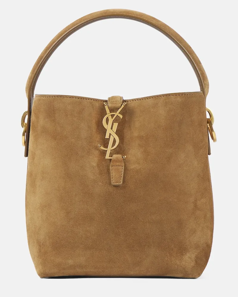Saint Laurent Bucket Bag Le 37 Small aus Veloursleder Beige