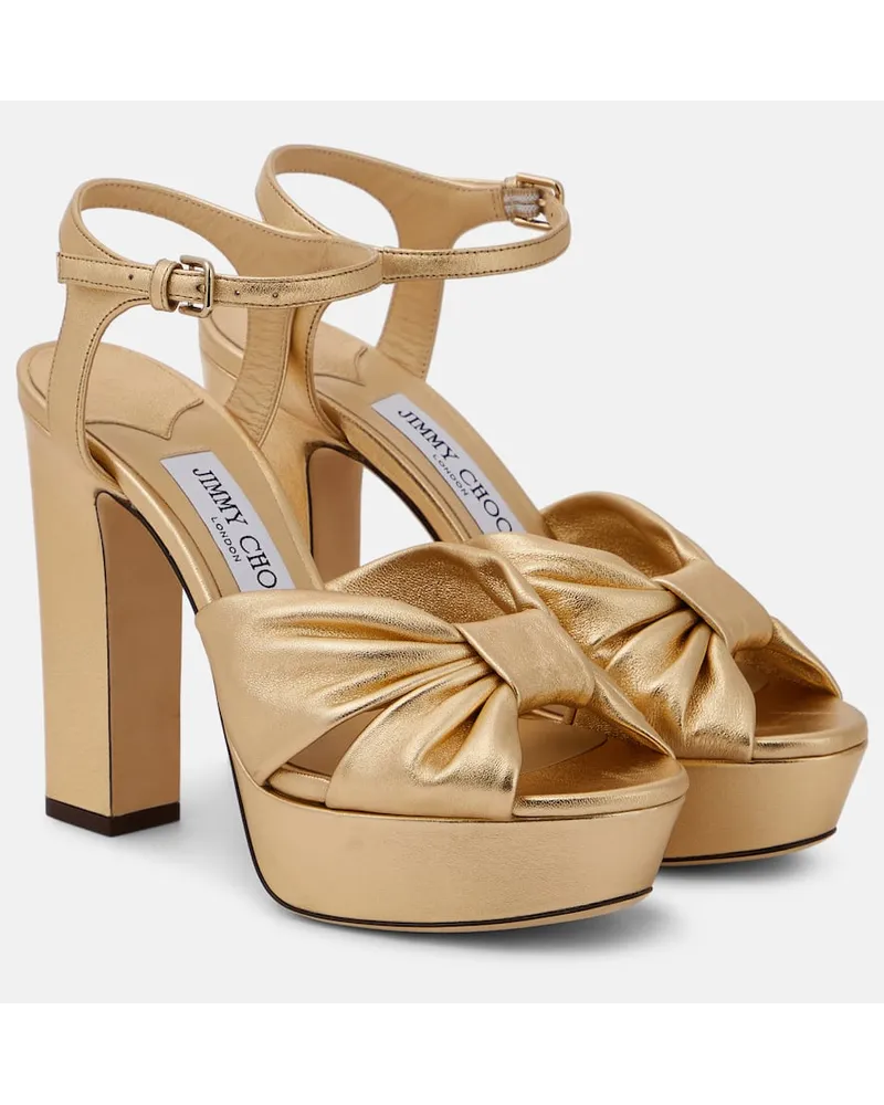 Jimmy Choo Plateausandalen Heloise 120 aus Metallic-Leder Gold