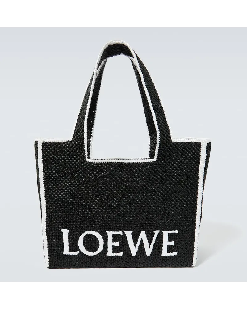 Loewe Tote Bag Loewe Font Large aus Raffiabast Schwarz