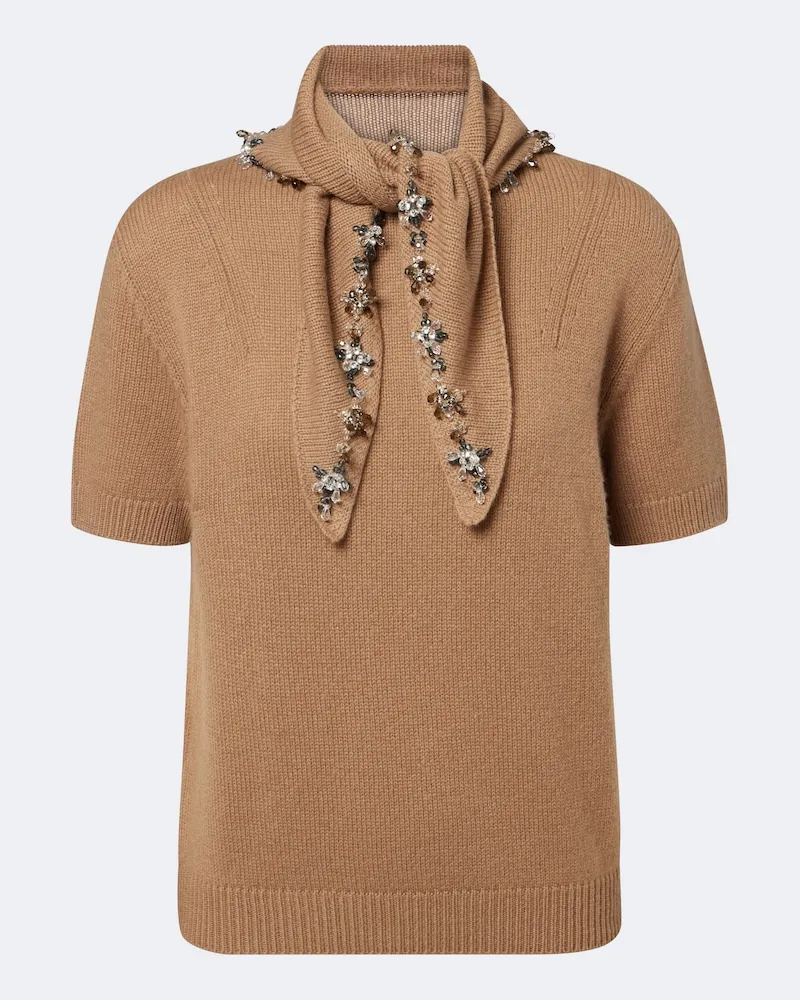 Prada Verzierter Pullover aus Kaschmir Braun