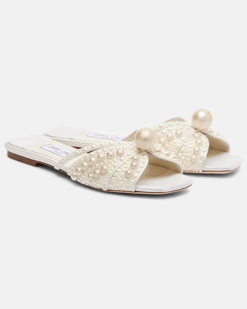 Jimmy Choo Verzierte Pantoletten Siva aus Satin Weiß