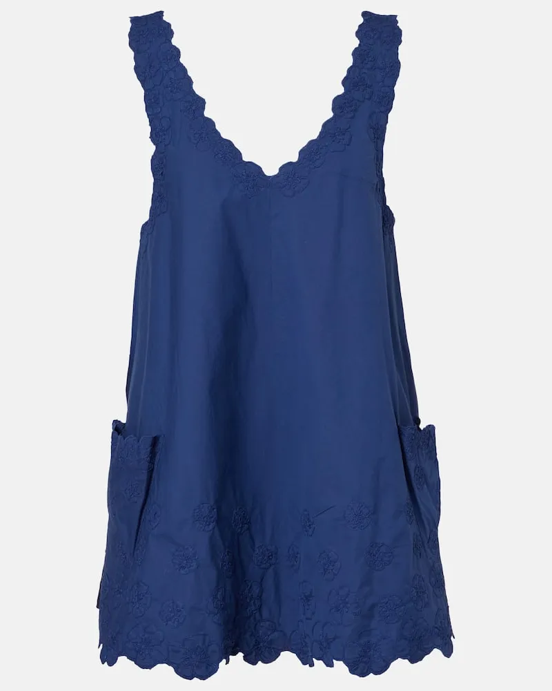 Juliet Dunn Besticktes Minikleid aus Baumwollpopeline Blau