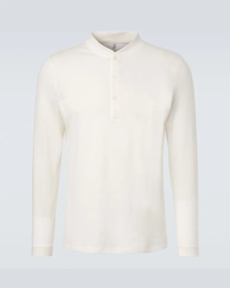 Brunello Cucinelli Henley-Top aus Leinen und Baumwolle Weiß