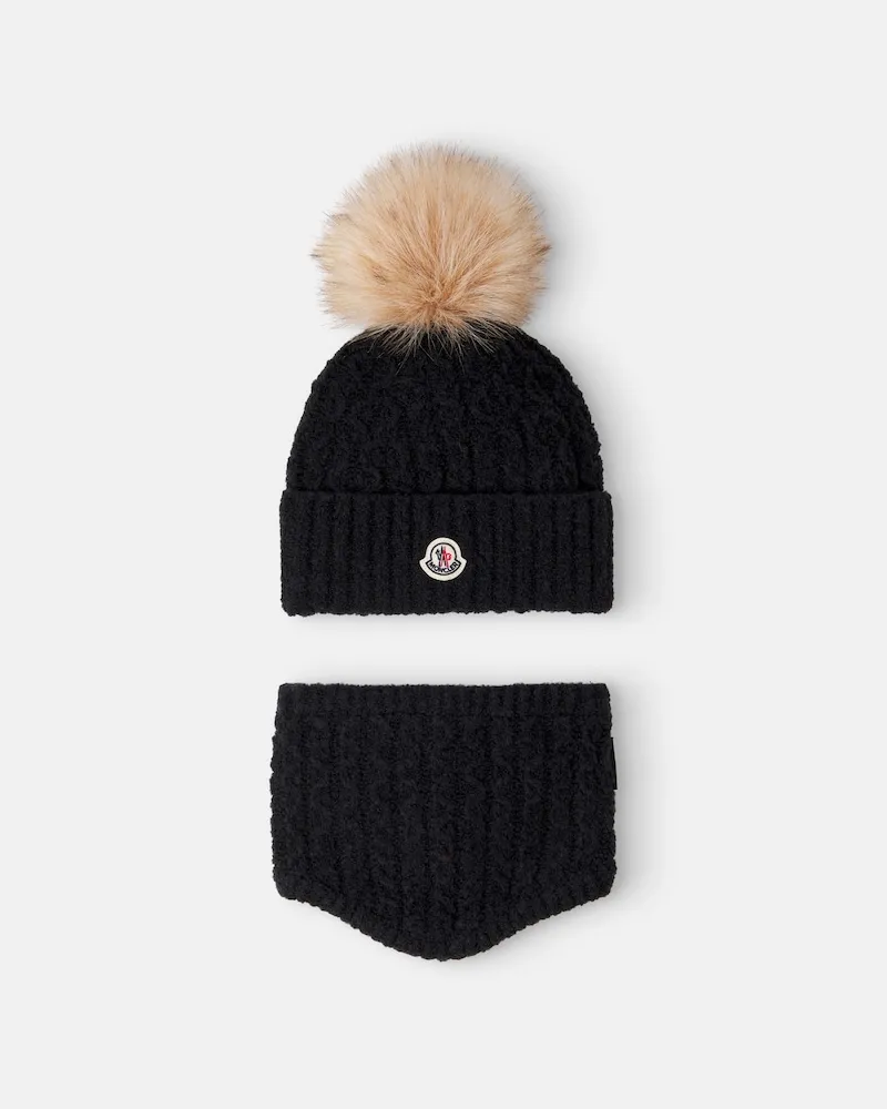 Moncler Beanie- und Schal-Set aus einem Wollgemisch Schwarz