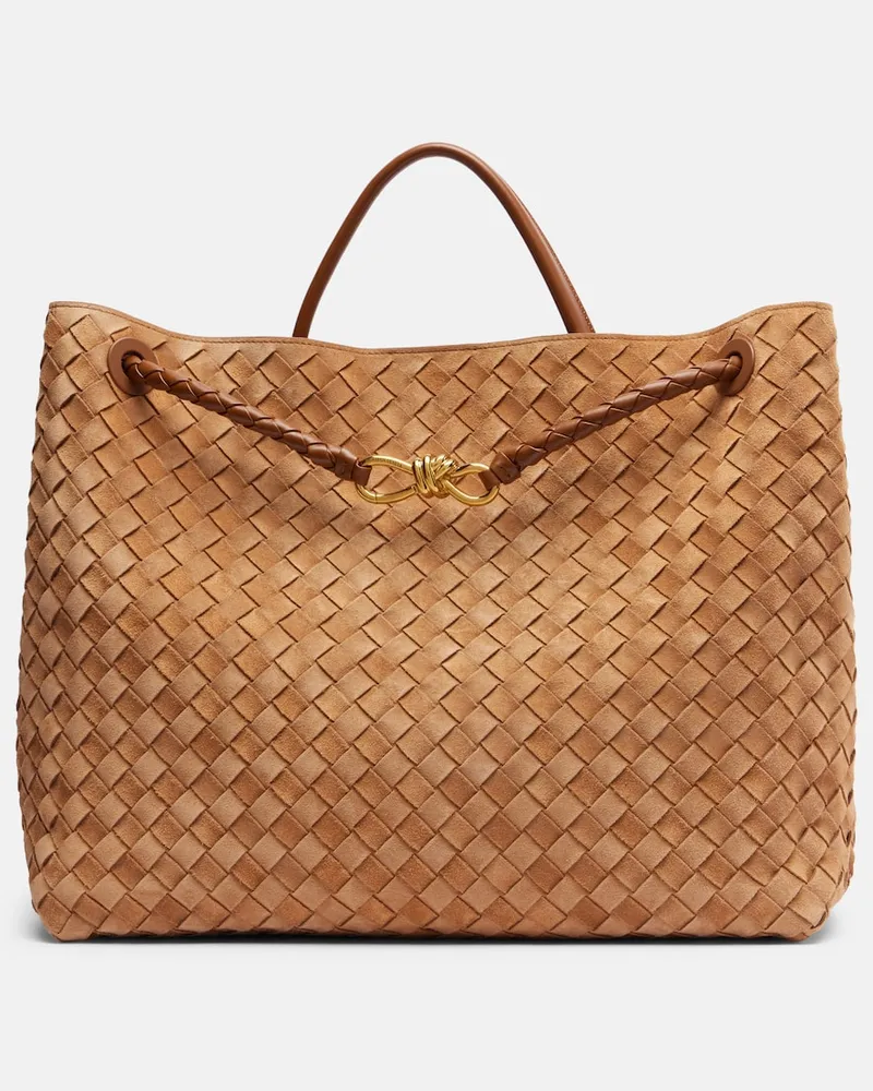 Bottega Veneta Tote Bag Andiamo Large aus Veloursleder Beige