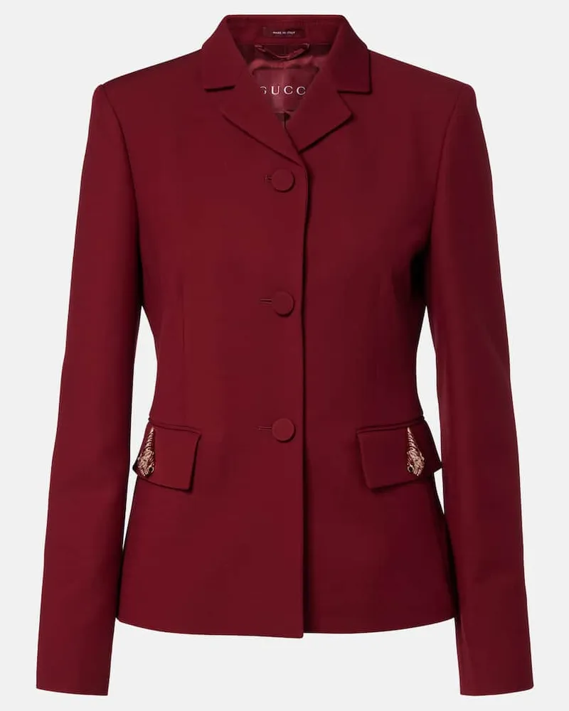 Gucci Verzierte Jacke aus Seide und Wolle Burgund