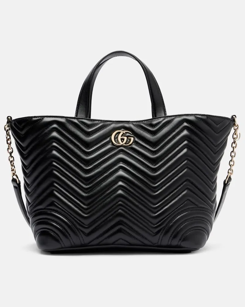 Gucci Tote Bag GG Marmont Small aus Leder Schwarz