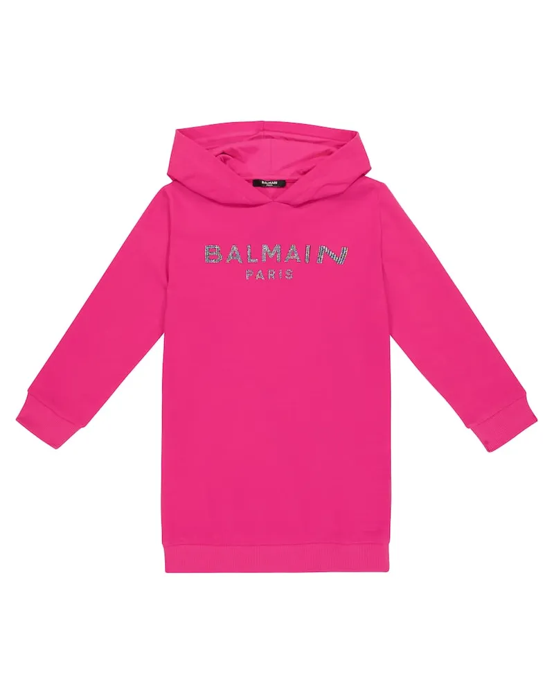 Balmain Hoodie-Kleid aus Baumwolle Rosa