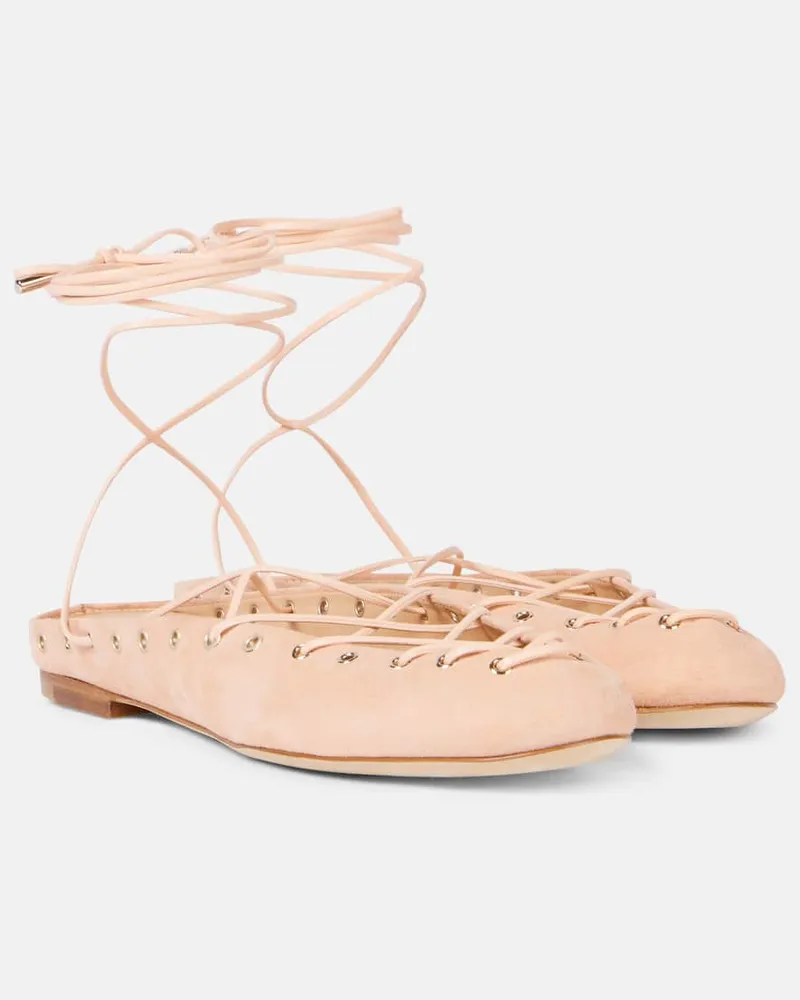 Chloé Chloé Ballerinas Ghillies aus Veloursleder Pink
