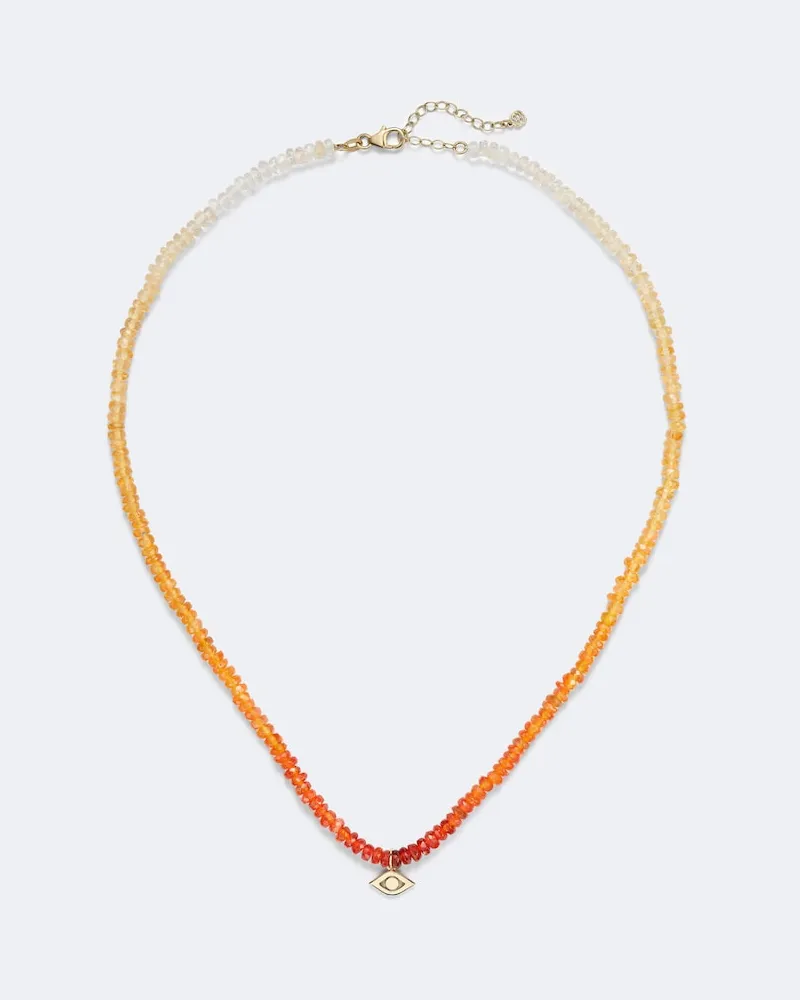 Sydney Evan Halskette Pure Protective Eye Medium aus 14kt Gelbgold mit Opalen Orange