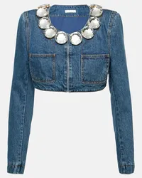 Area Verzierte Cropped-Jacke aus Denim Blau