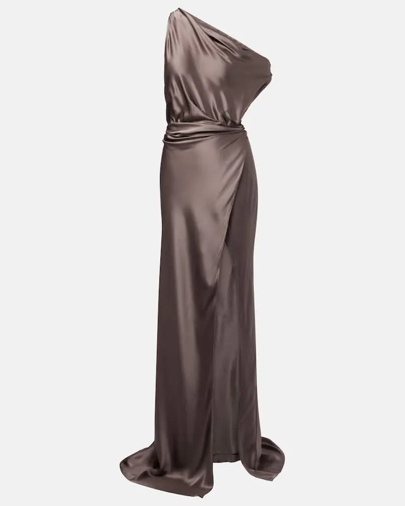 The Sei One-Shoulder-Robe aus Seidensatin Grau