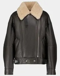 Acne Studios Bikerjacke aus Leder mit Shearling Braun