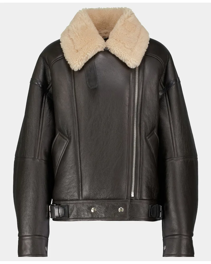 Acne Studios Bikerjacke aus Leder mit Shearling Braun