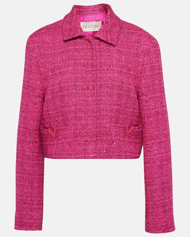 Valentino Garavani Cropped-Jacke VGold aus Tweed Pink