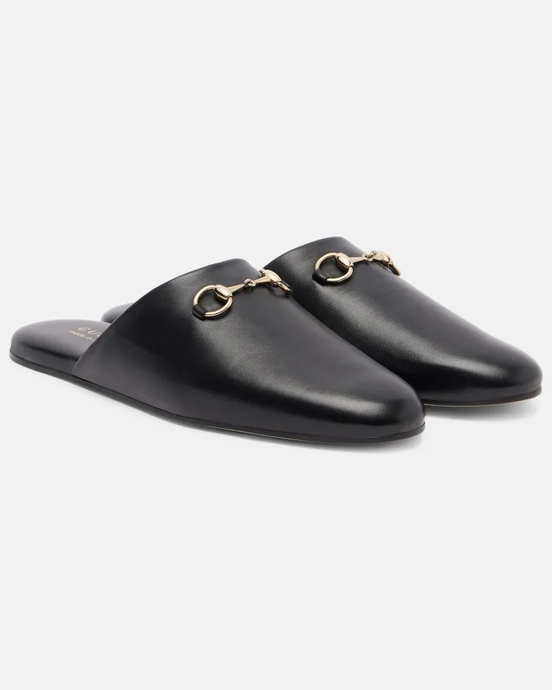 Gucci Slippers Horsebit aus Leder Schwarz