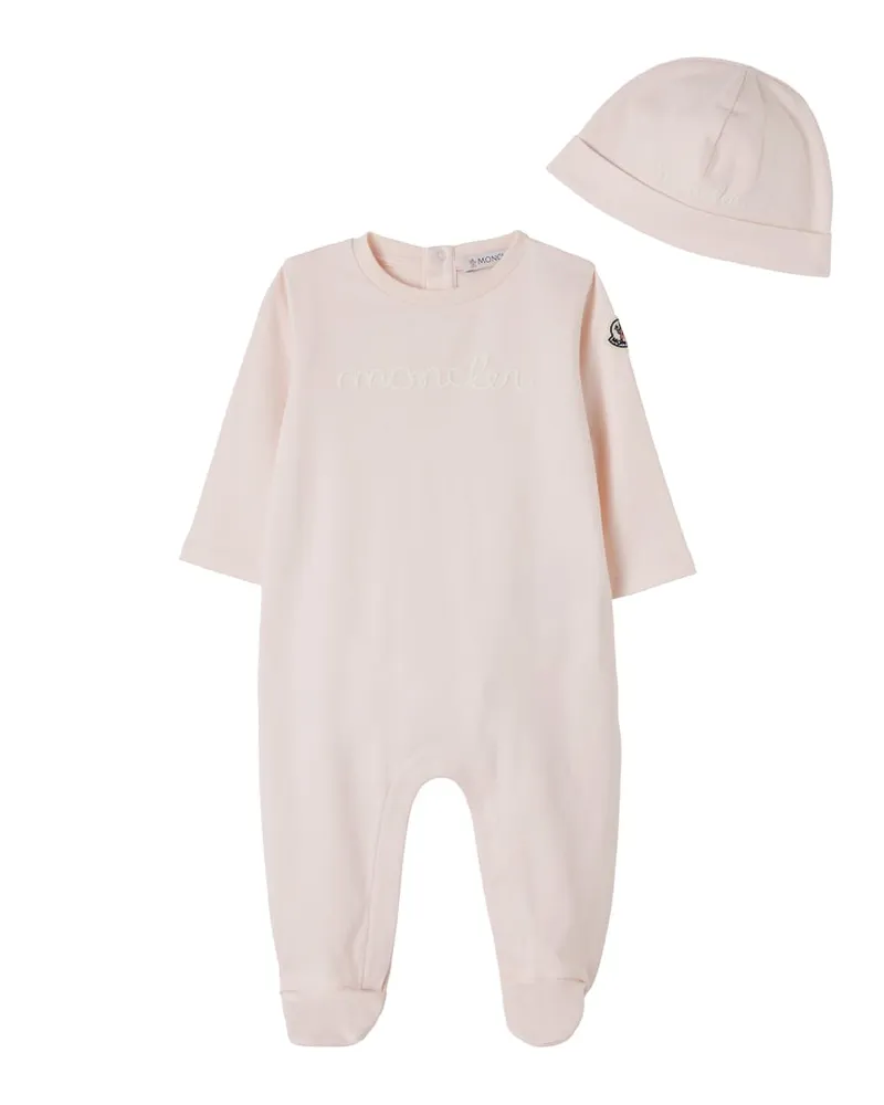 Moncler Baby Set aus Mütze und Strampler Rosa