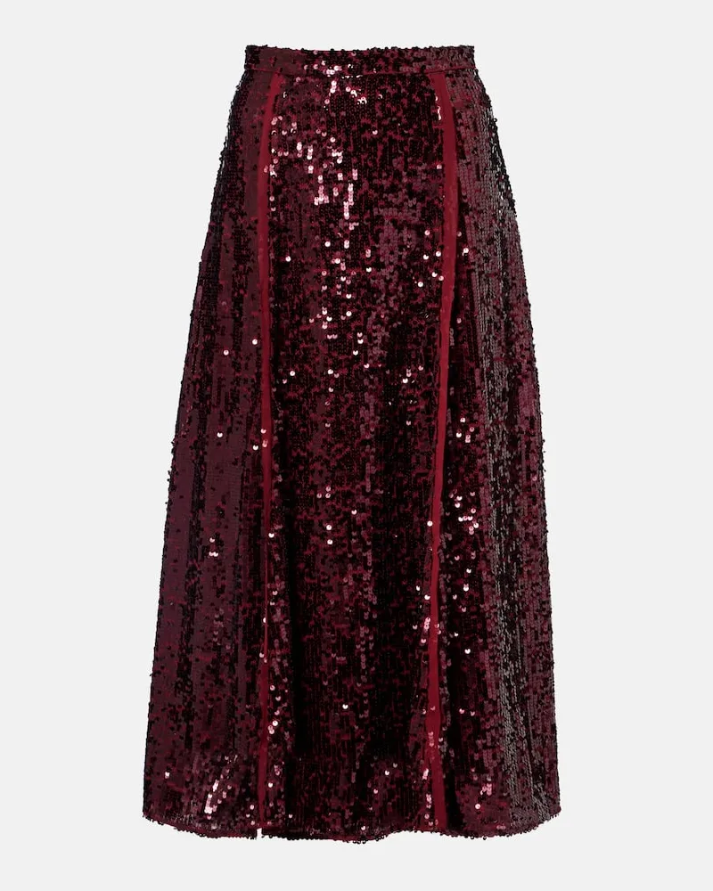 Erdem Midirock aus Georgette mit Pailletten Burgunderrot