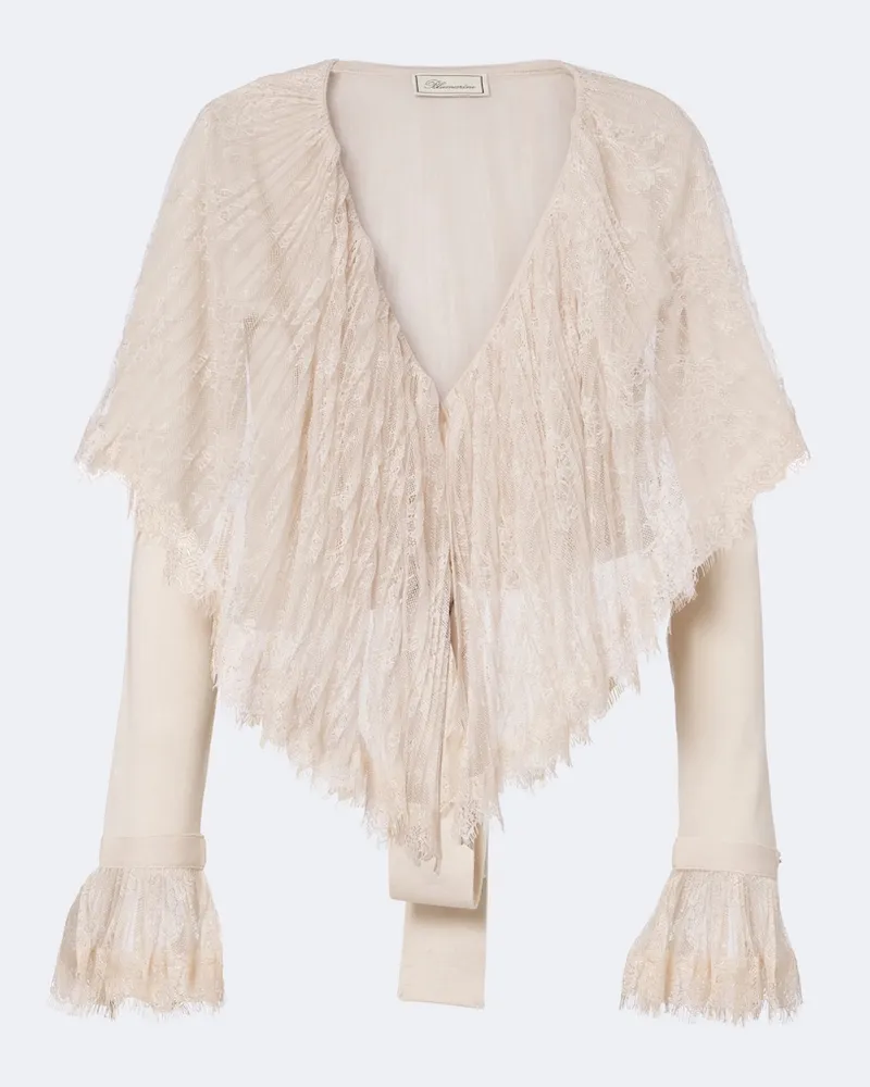 Blumarine Cardigan aus Schurwolle mit Spitze Weiß
