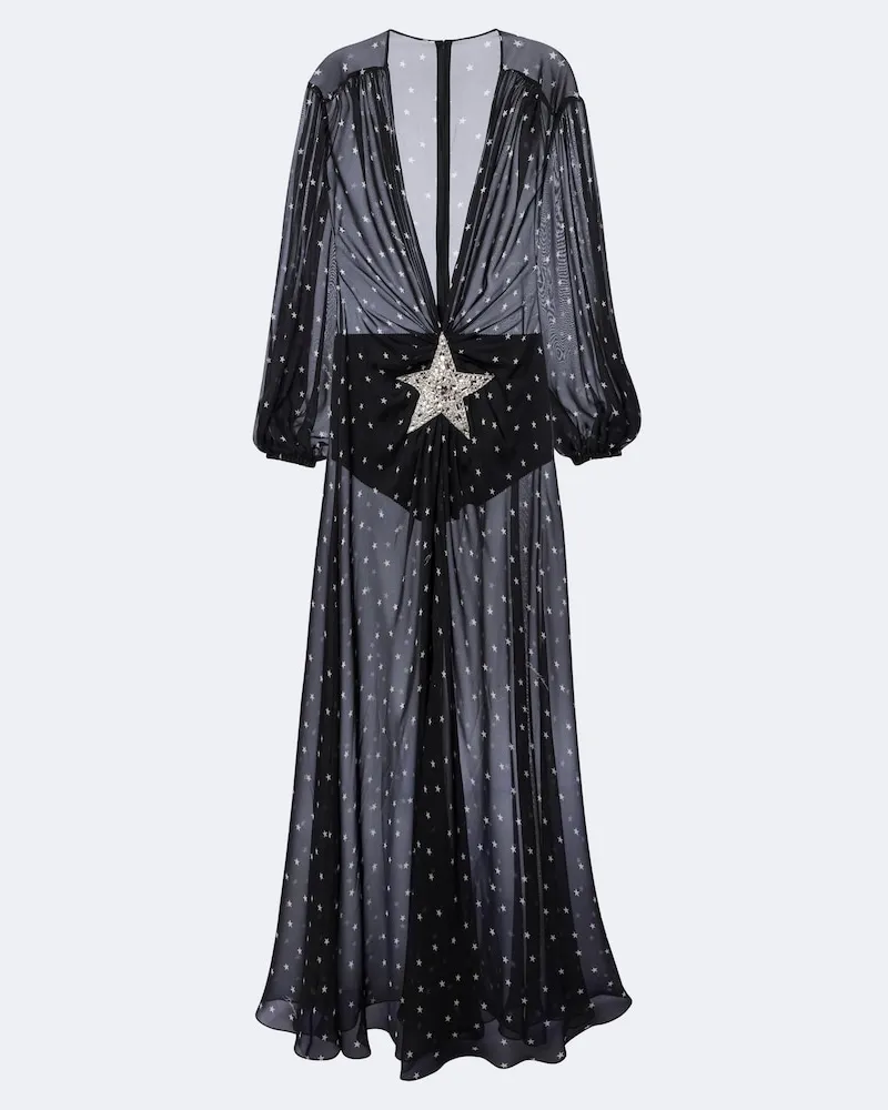 Dolce & Gabbana Verziertes Maxikleid aus Seidenchiffon Schwarz
