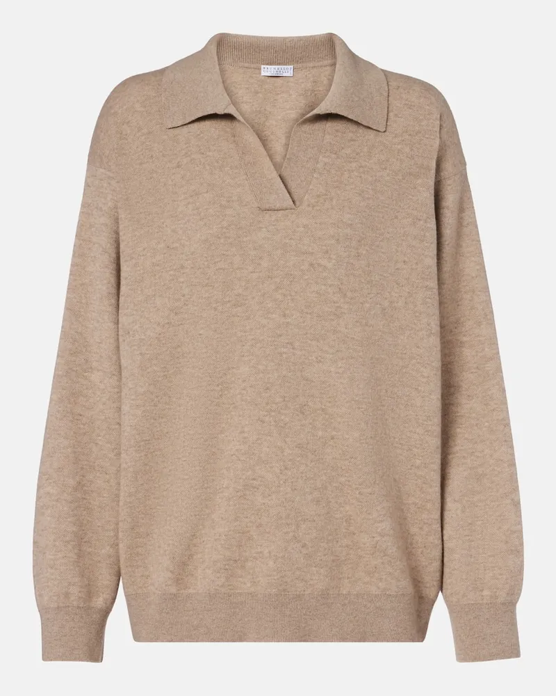 Brunello Cucinelli Polopullover Monili aus einem Kaschmirgemisch Beige