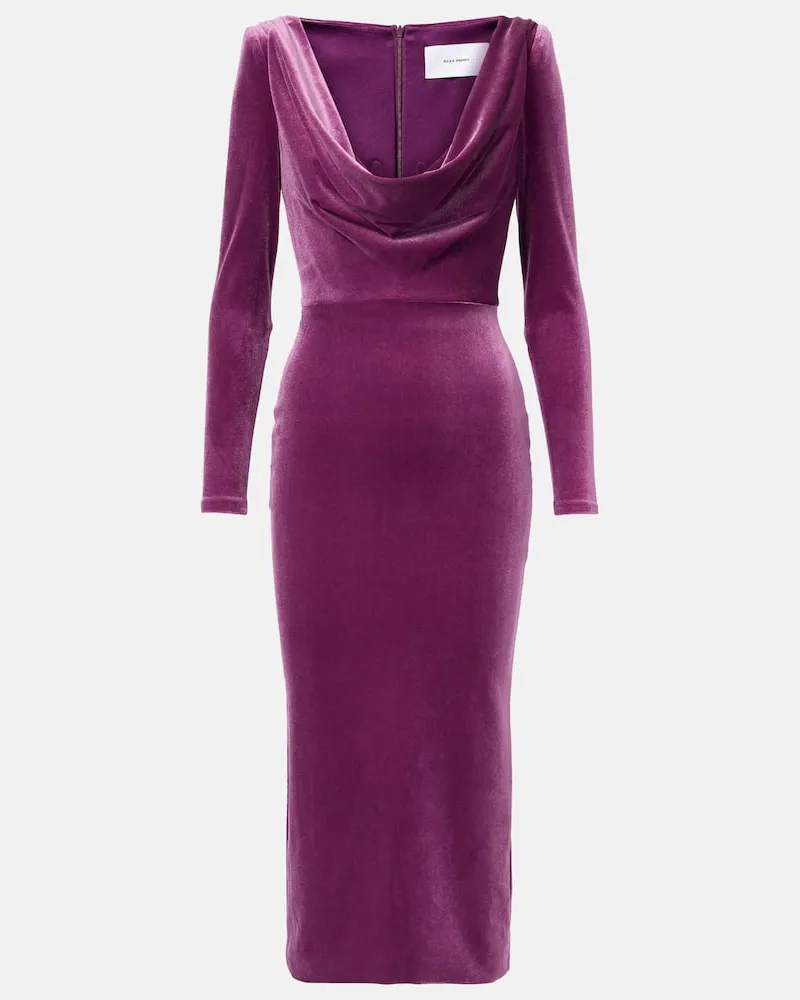 Alex Perry Midikleid aus Samt Lila