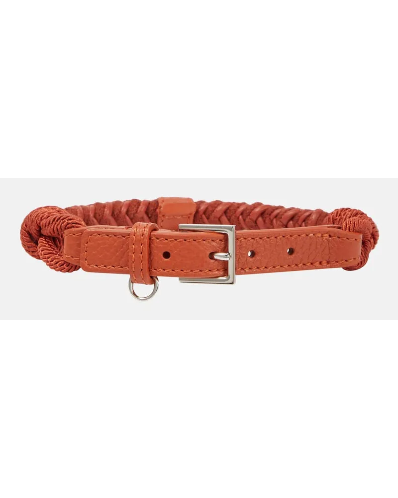 Loro Piana Halsband fuer Hunde aus Leder mit Kaschmir Orange