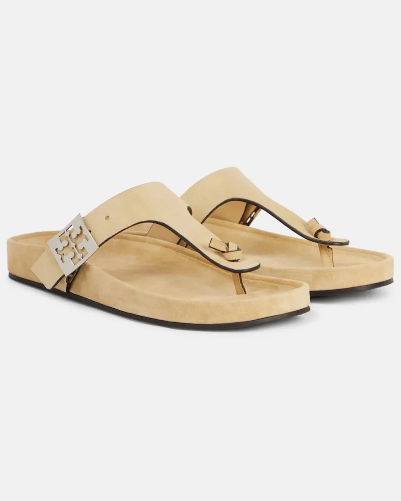 Tory Burch Sandalen Double T aus Veloursleder Beige