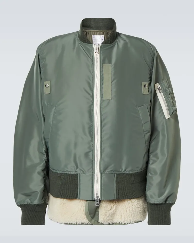 Sacai Bomberjacke mit Faux Shearling Gruen