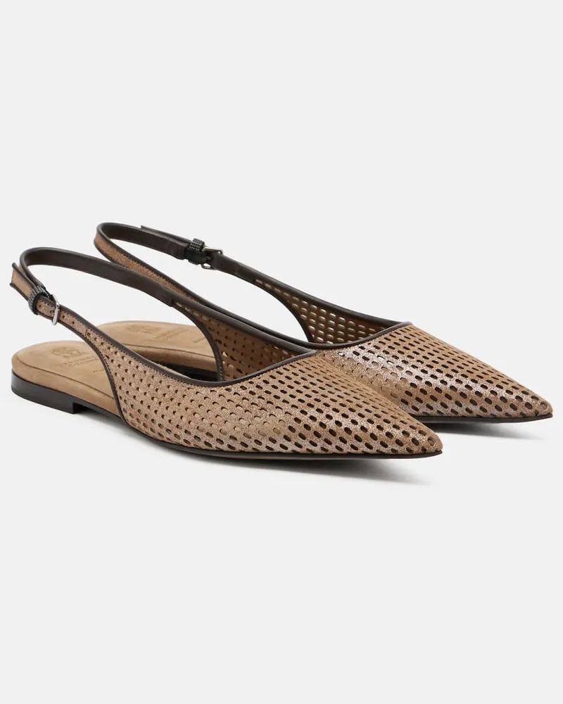 Brunello Cucinelli Slingback-Ballerinas aus Leder Braun