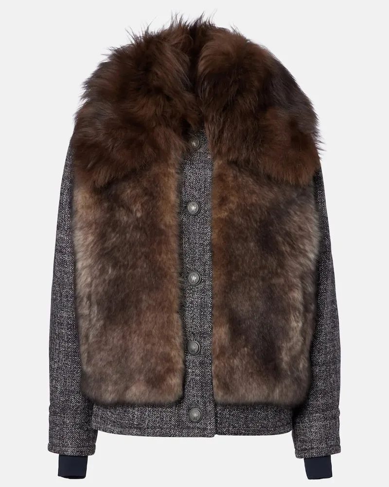 Moncler Skijacke Faite aus Schurwolle mit Shearling Braun