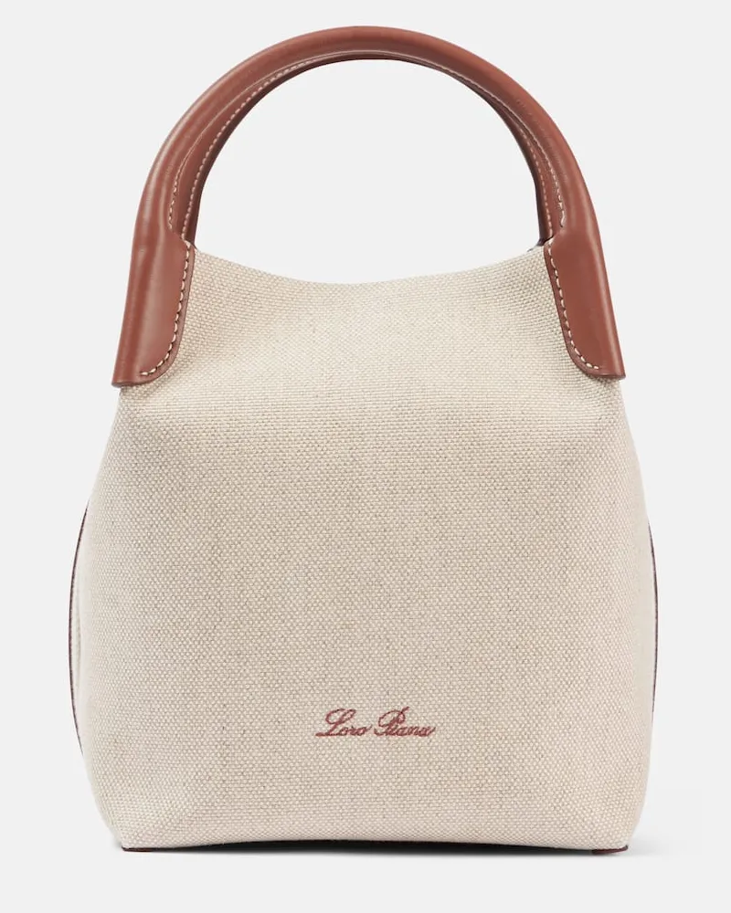 Loro Piana Tote Bale Small aus Canvas mit Leder Beige