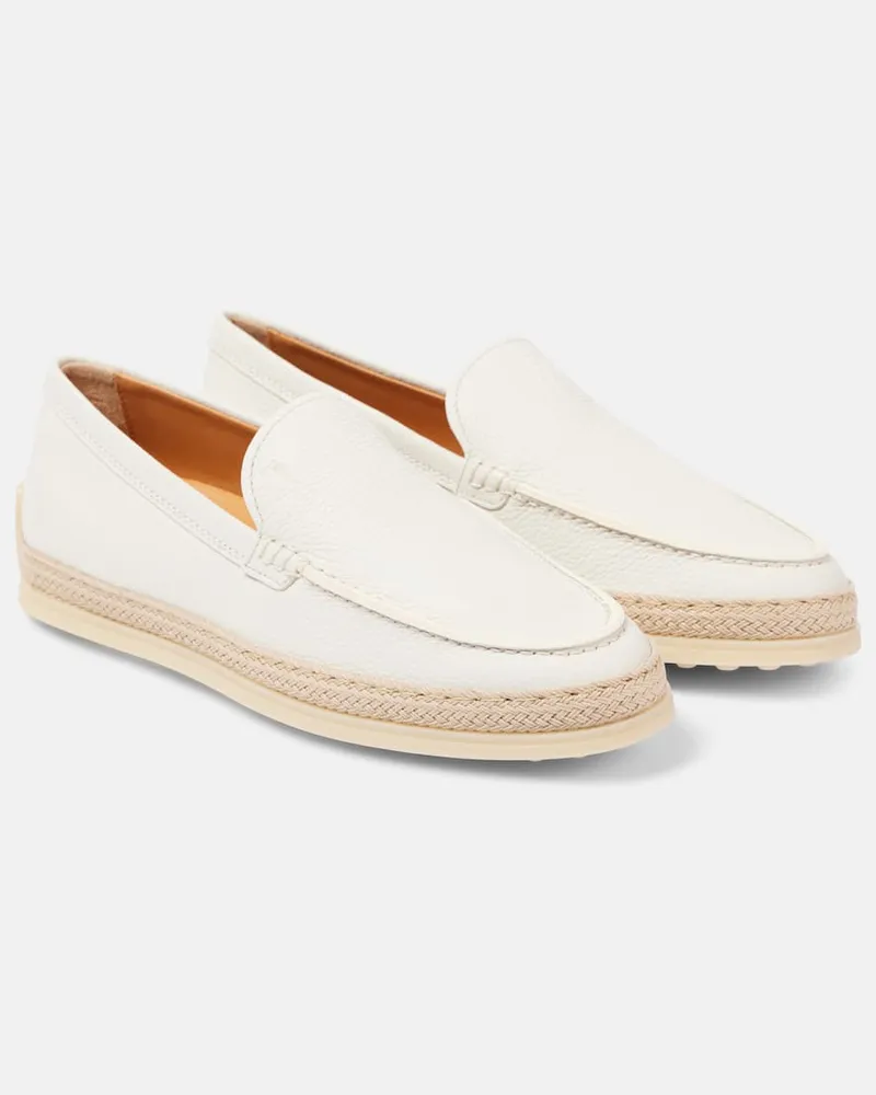 TOD'S Mokkassins aus Leder mit Raffiabast Weiß
