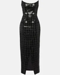 Balmain Maxikleid aus Tweed mit Pailletten Schwarz