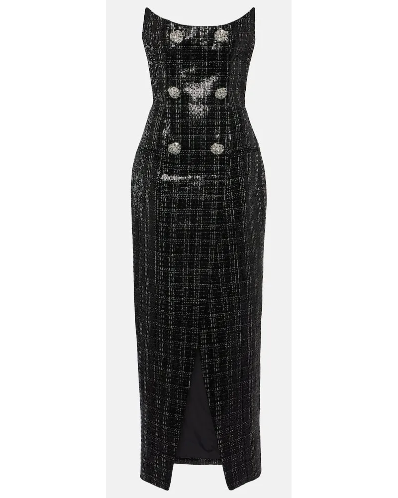 Balmain Maxikleid aus Tweed mit Pailletten Schwarz