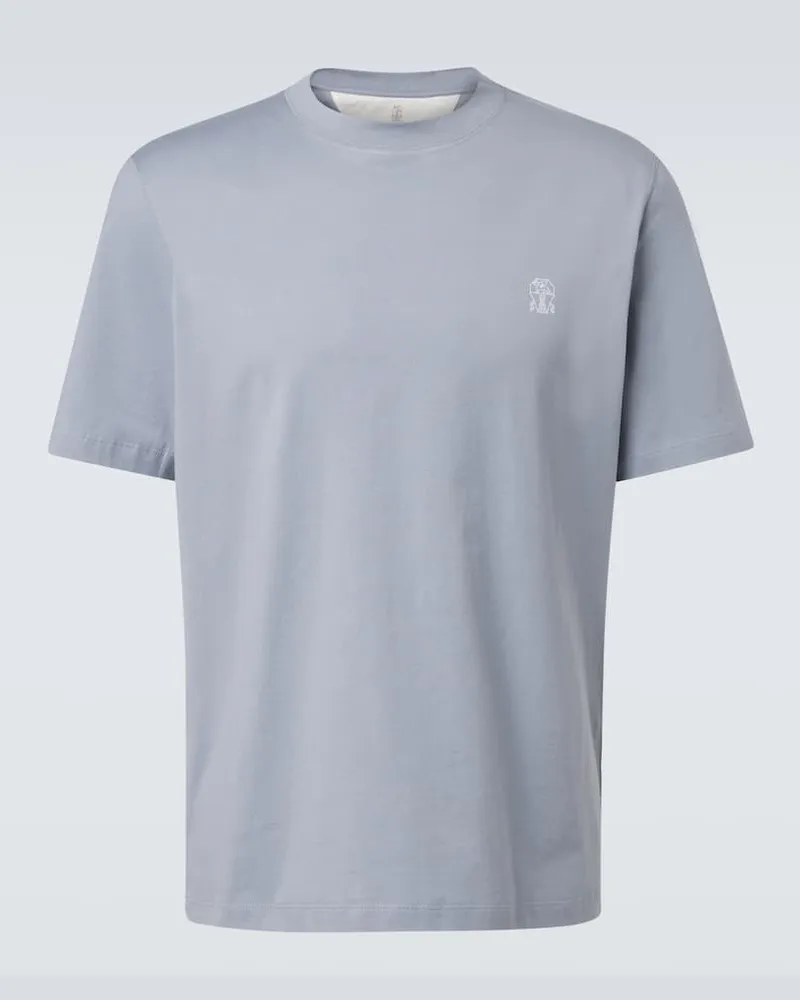 Brunello Cucinelli T-Shirt aus Baumwoll-Jersey mit Logo Blau
