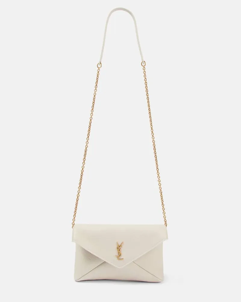 Saint Laurent Clutch Cassandre aus Leder Weiß