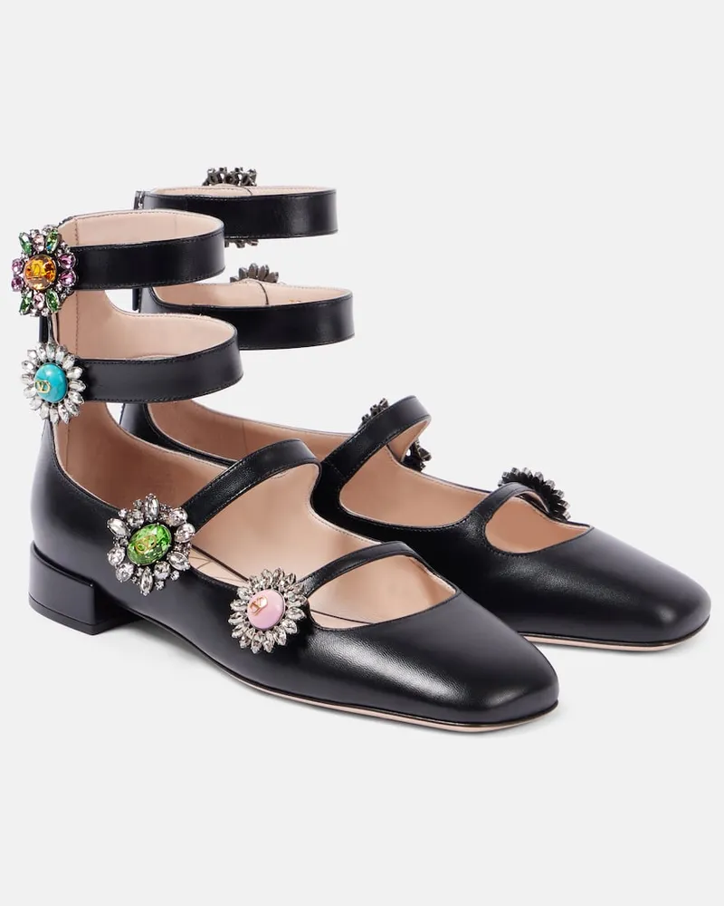 Valentino Garavani Verzierte Ballerinas Preshoes aus Leder Schwarz