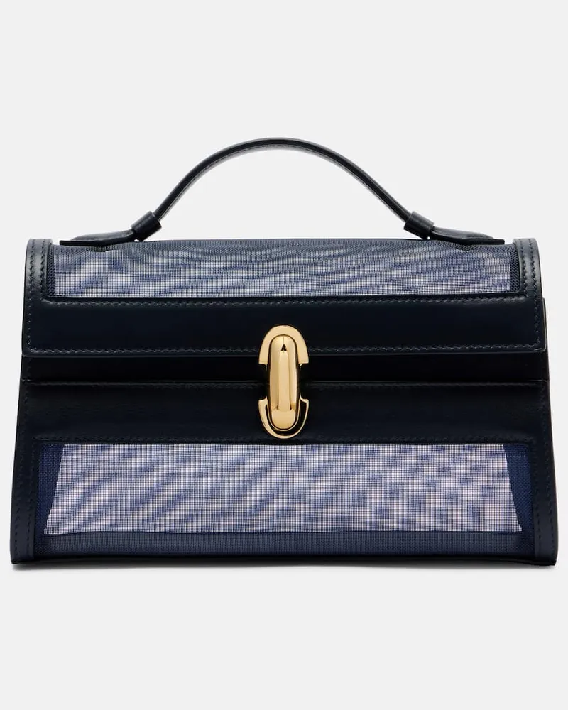 SAVETTE Tote Bag Symmetry aus Mesh mit Leder Blau