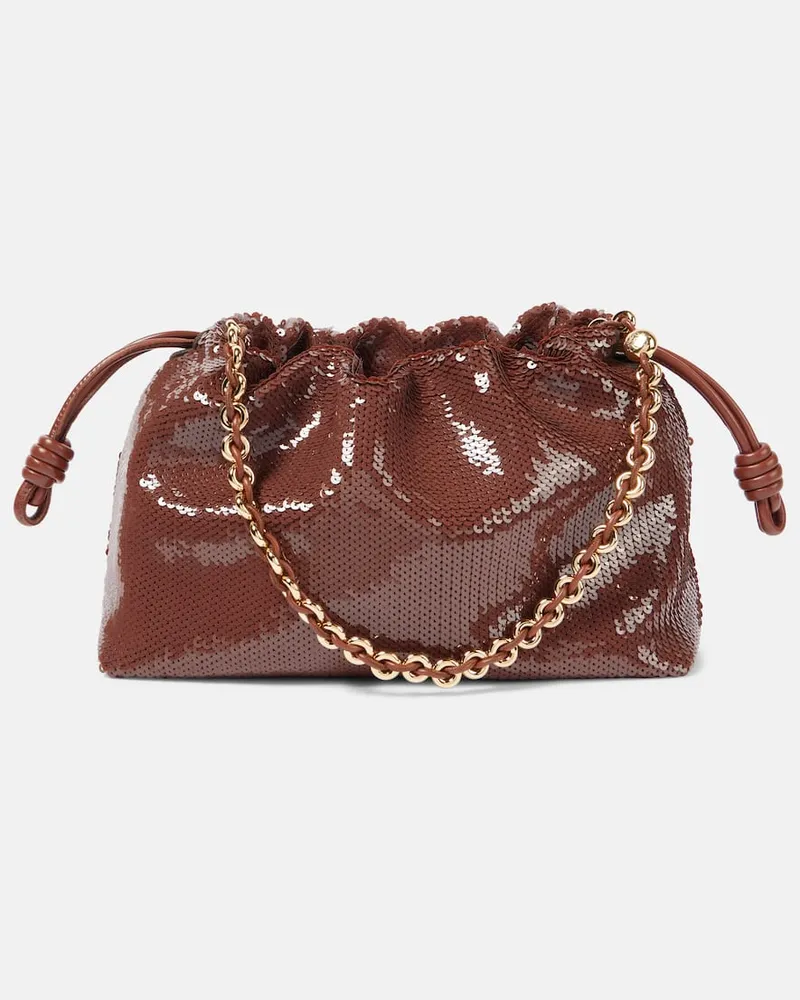 Loewe Clutch Flamenco Medium mit Pailletten Braun